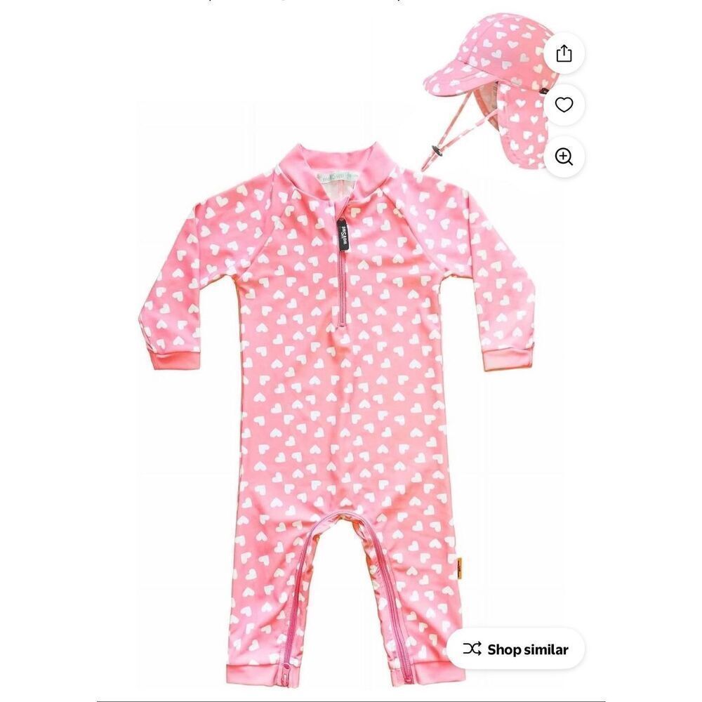 New Girls Heart Swimsuit with hat 0-6 Months